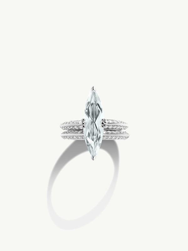Marei Diamond Halo Marquise-Cut White Aquamarine Engagement Ring In 18K White Gold