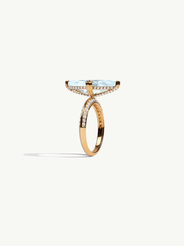 Marei Diamond Halo Marquise-Cut Blue Aquamarine Engagement Ring In 18K Yellow Gold