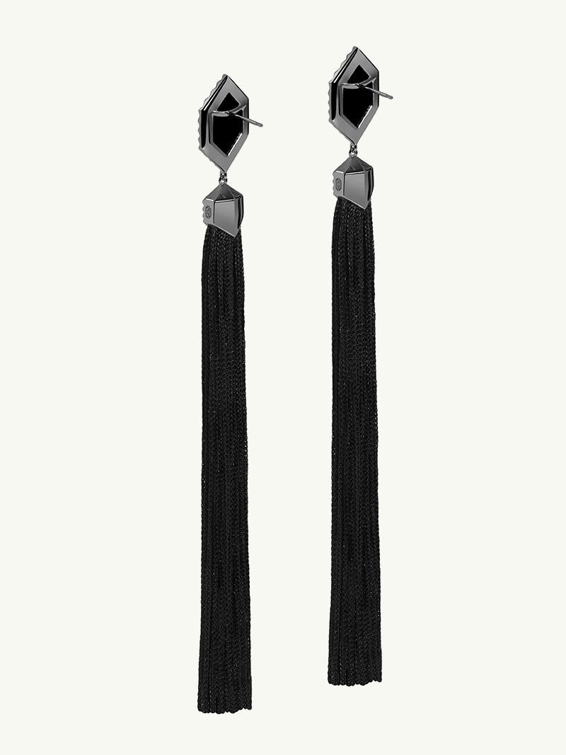 Alexandria Shoulder Duster Tassel Earrings In Blackened Silver