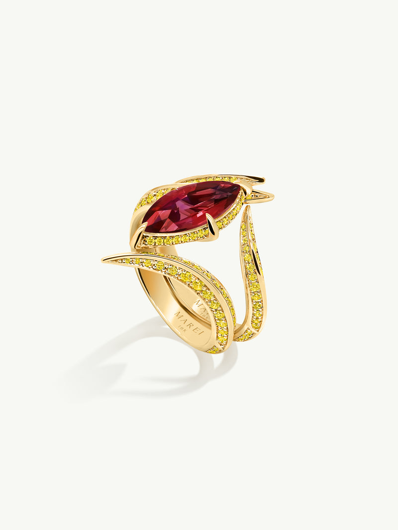 Ayla Arabesque Engagement Ring With Marquise-Cut Ruby With Pavé-Set Brilliant Vivid Yellow Diamonds In 18K Yellow Gold