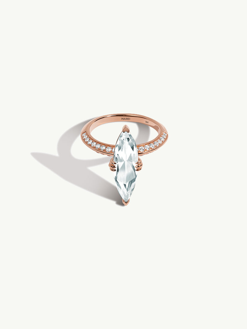 Marei Diamond Halo Marquise-Cut White Aquamarine Engagement Ring In 18K Rose Gold