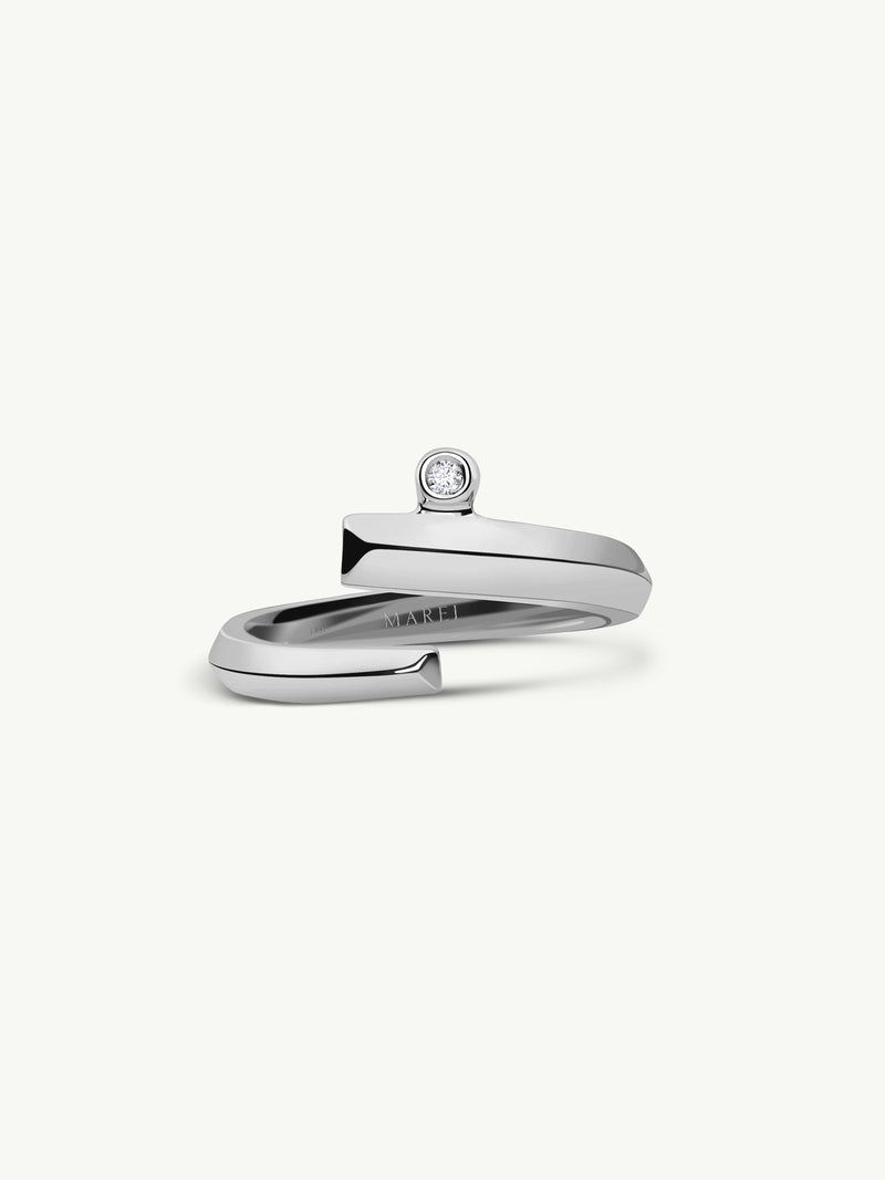 Pythia Serpentine Coil Ring With Brilliant White Diamond In Platinum