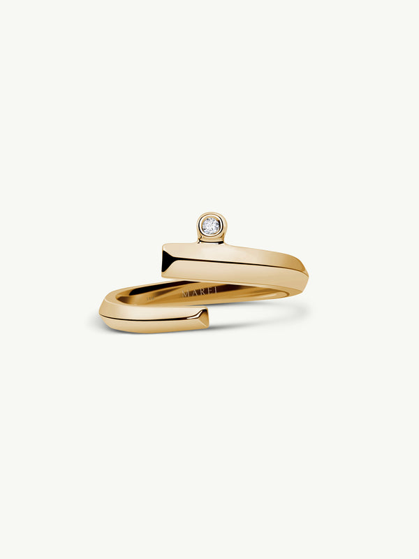 Pythia Serpentine Coil Ring With Brilliant White Diamond In 18K Yellow Gold
