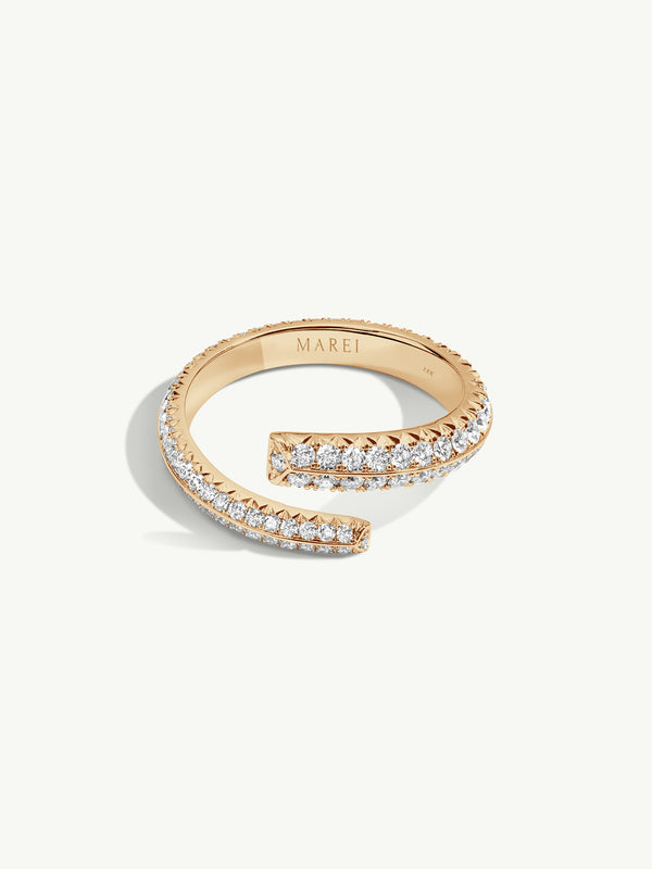 Pythia Serpentine Coil Ring With Pavé-Set Brilliant White Diamonds In 18K Yellow Gold